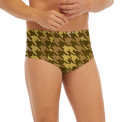 Brown And Tan Houndstooth Pattern Print Men's Briefs