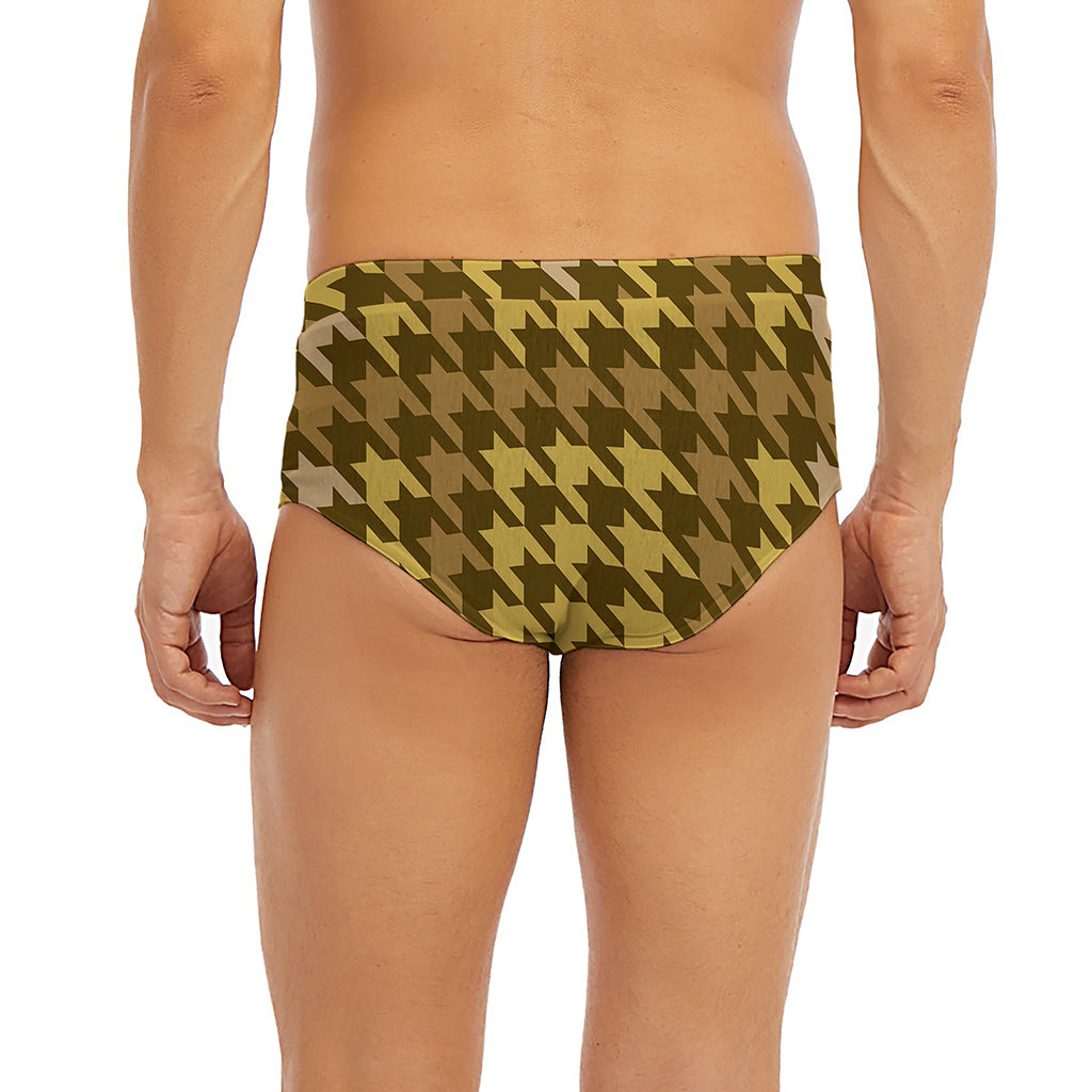Brown And Tan Houndstooth Pattern Print Men's Briefs