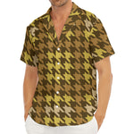 Brown And Tan Houndstooth Pattern Print Men's Deep V-Neck Shirt