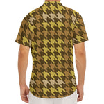 Brown And Tan Houndstooth Pattern Print Men's Deep V-Neck Shirt