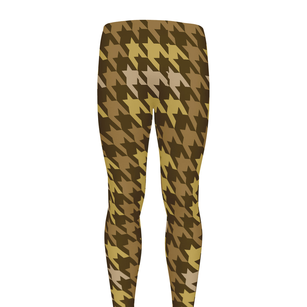 Brown And Tan Houndstooth Pattern Print Men's leggings