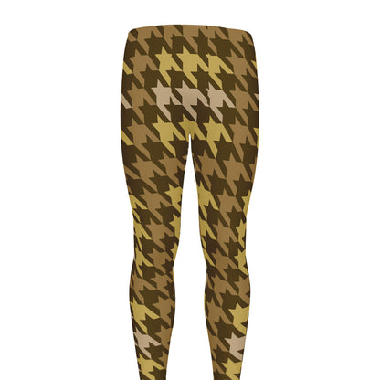 Brown And Tan Houndstooth Pattern Print Men's leggings