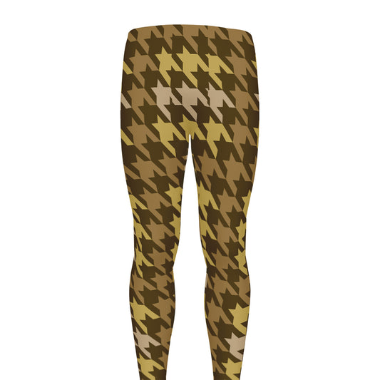 Brown And Tan Houndstooth Pattern Print Men's leggings