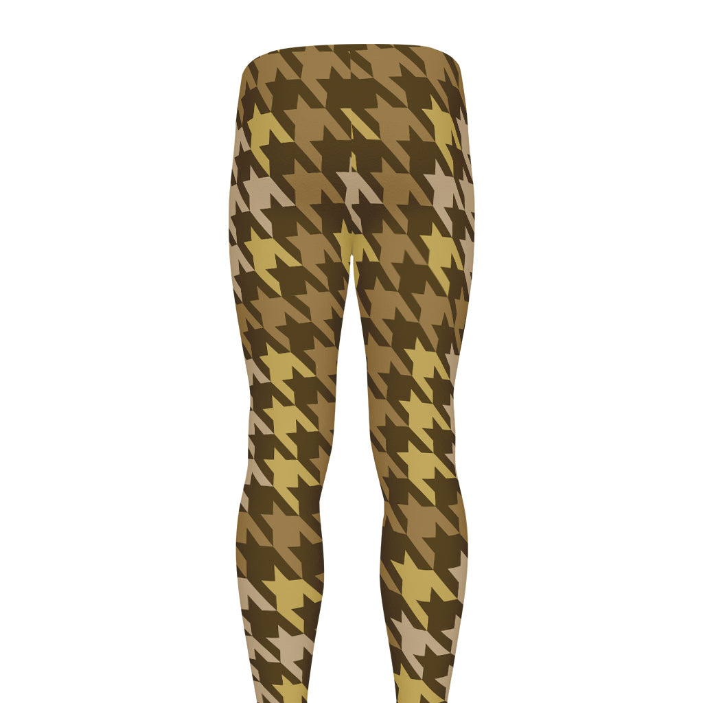Brown And Tan Houndstooth Pattern Print Men's leggings