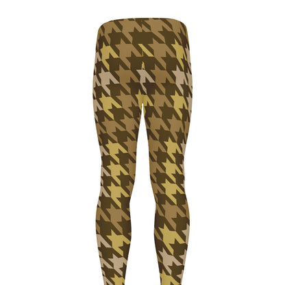 Brown And Tan Houndstooth Pattern Print Men's leggings