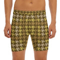 Brown And Tan Houndstooth Pattern Print Men's Long Boxer Briefs
