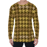 Brown And Tan Houndstooth Pattern Print Men's Long Sleeve T-Shirt