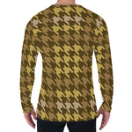 Brown And Tan Houndstooth Pattern Print Men's Long Sleeve T-Shirt