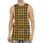 Brown And Tan Houndstooth Pattern Print Men's Muscle Tank Top