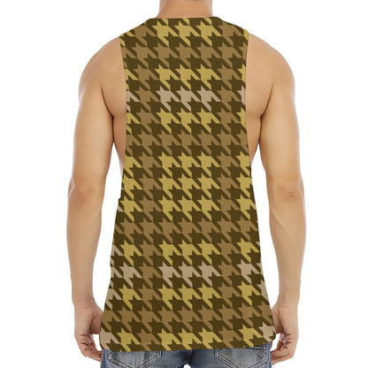 Brown And Tan Houndstooth Pattern Print Men's Muscle Tank Top