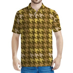 Brown And Tan Houndstooth Pattern Print Men's Polo Shirt