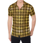 Brown And Tan Houndstooth Pattern Print Men's Shirt