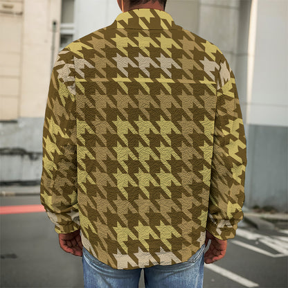 Brown And Tan Houndstooth Pattern Print Men's Shirt Jacket