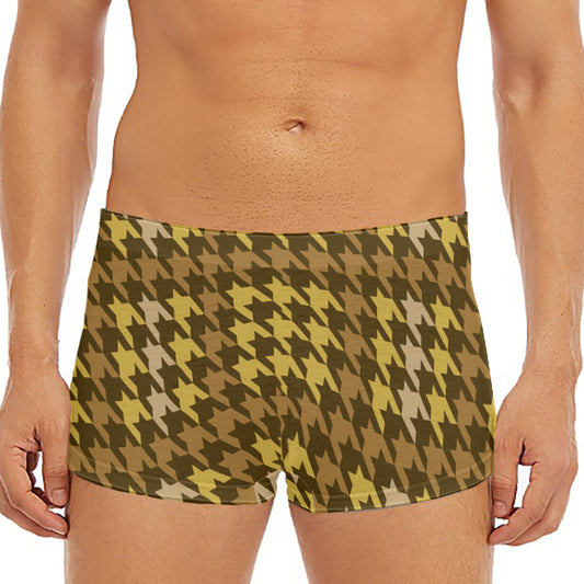 Brown And Tan Houndstooth Pattern Print Men's Short Boxer Briefs