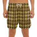 Brown And Tan Houndstooth Pattern Print Men's Split Running Shorts