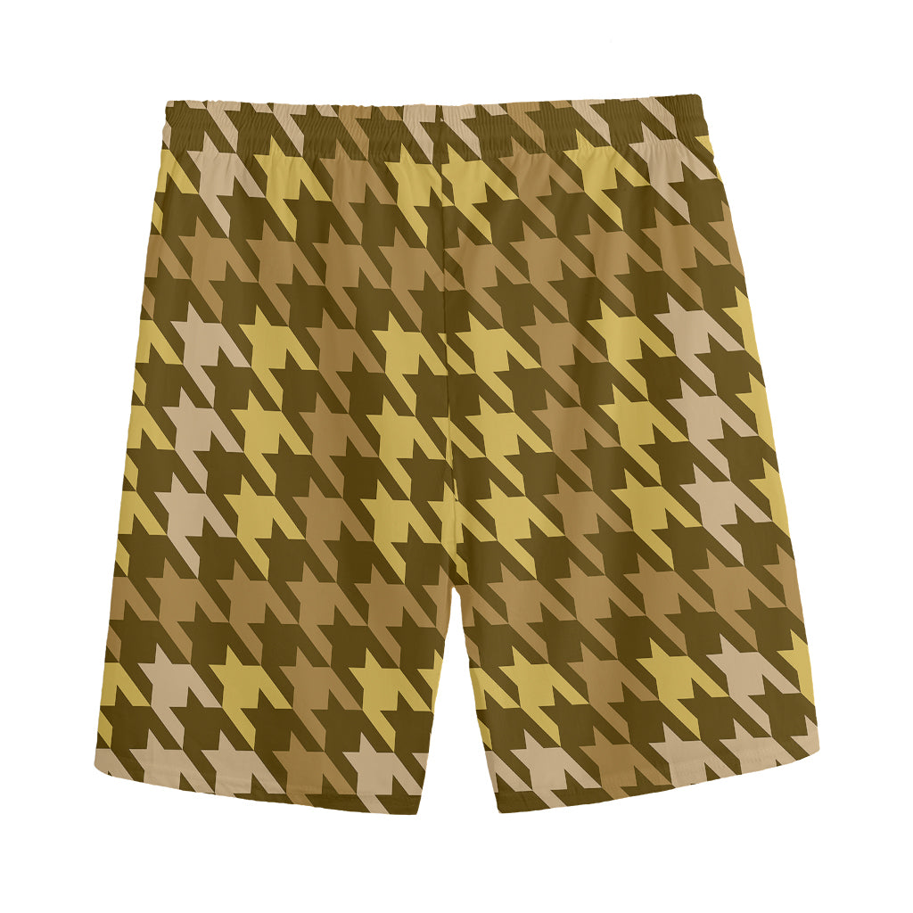 Brown And Tan Houndstooth Pattern Print Men's Sports Shorts