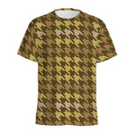 Brown And Tan Houndstooth Pattern Print Men's Sports T-Shirt