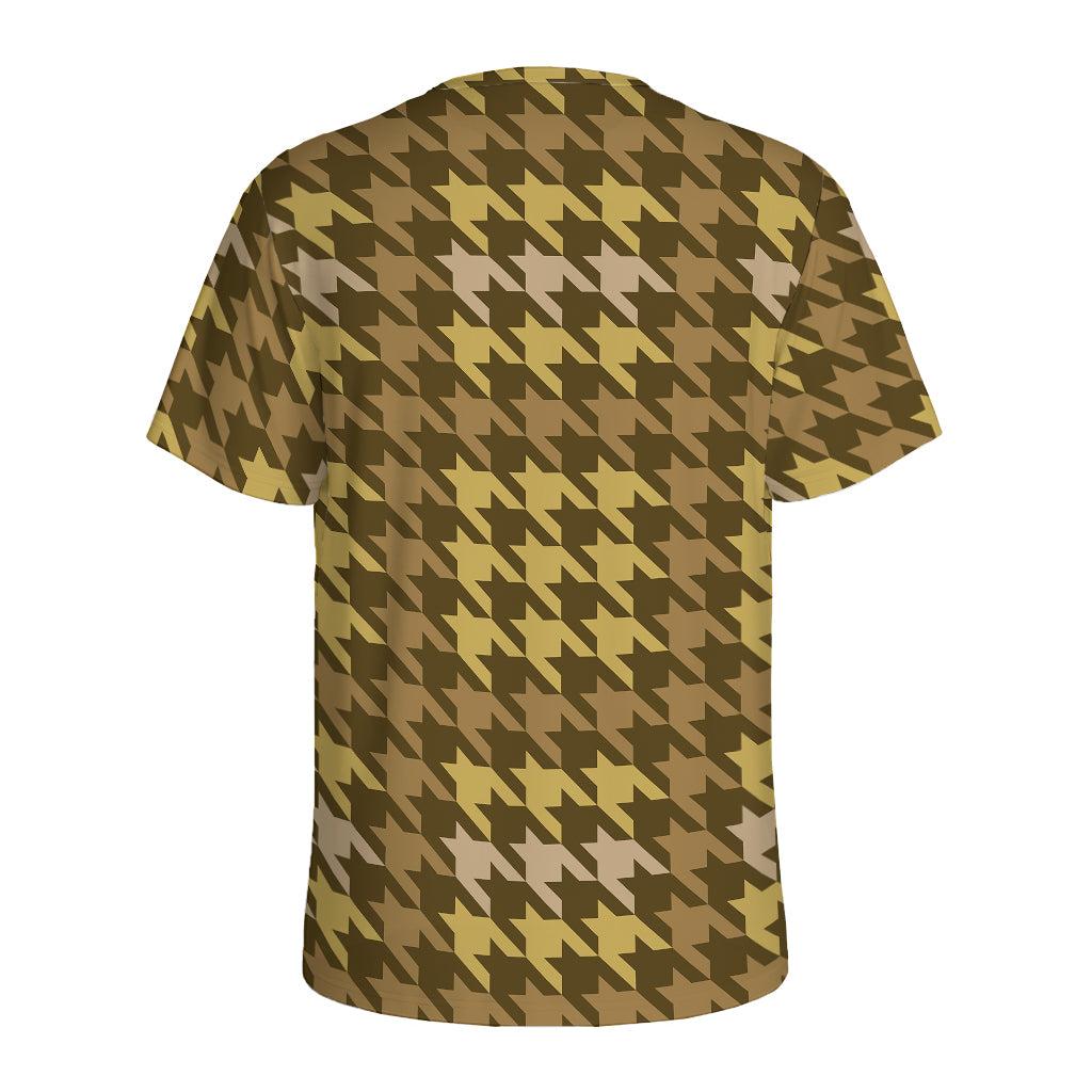 Brown And Tan Houndstooth Pattern Print Men's Sports T-Shirt