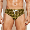 Brown And Tan Houndstooth Pattern Print Men's Swim Briefs