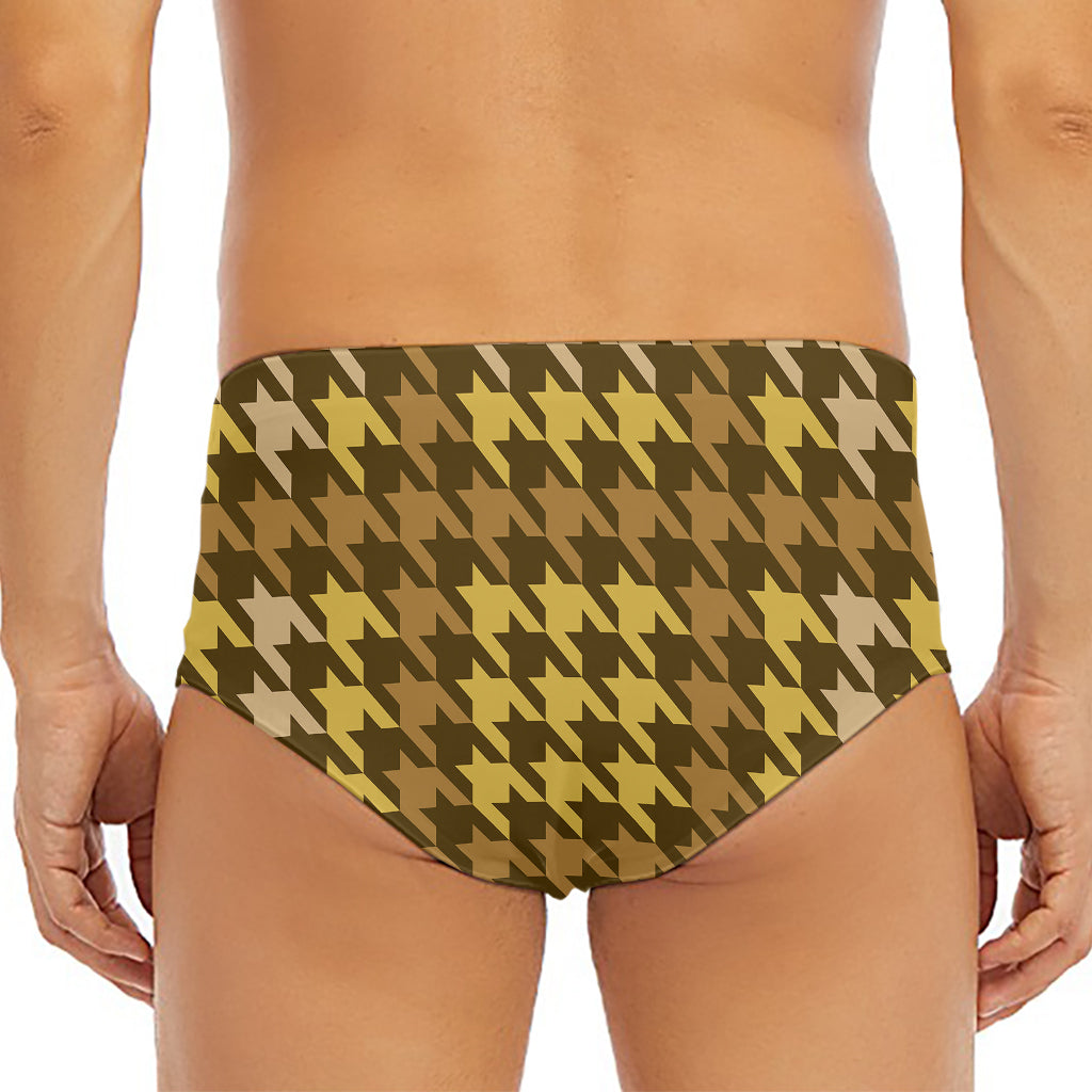 Brown And Tan Houndstooth Pattern Print Men's Triangle Swim Briefs