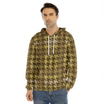 Brown And Tan Houndstooth Pattern Print Men's Velvet Pullover Hoodie