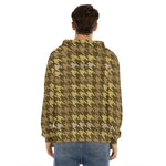 Brown And Tan Houndstooth Pattern Print Men's Velvet Pullover Hoodie