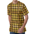 Brown And Tan Houndstooth Pattern Print Men's Velvet T-Shirt