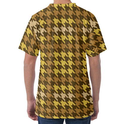 Brown And Tan Houndstooth Pattern Print Men's Velvet T-Shirt