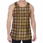 Brown And Tan Houndstooth Pattern Print Men's Velvet Tank Top