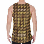 Brown And Tan Houndstooth Pattern Print Men's Velvet Tank Top