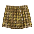Brown And Tan Houndstooth Pattern Print Mesh Shorts