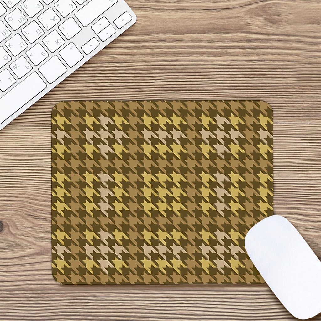 Brown And Tan Houndstooth Pattern Print Mouse Pad