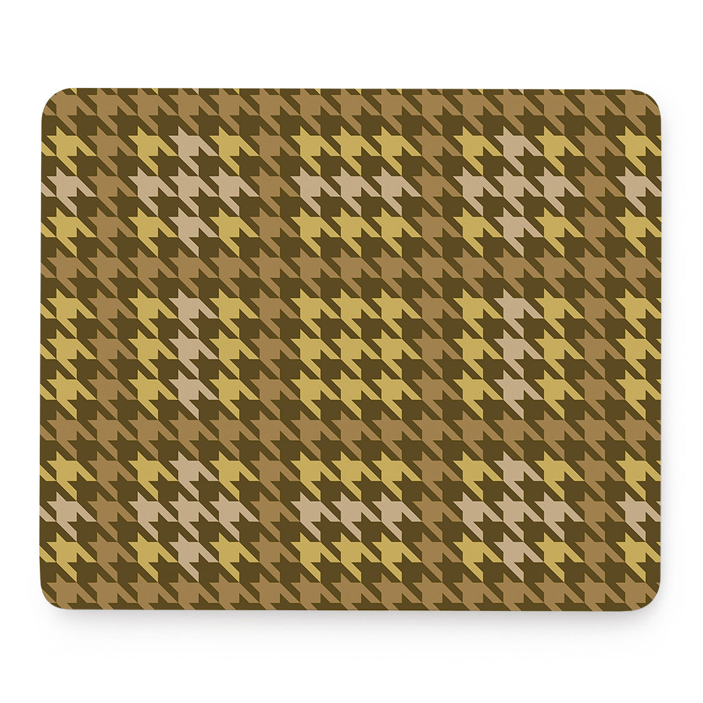 Brown And Tan Houndstooth Pattern Print Mouse Pad