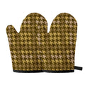 Brown And Tan Houndstooth Pattern Print Oven Mitts