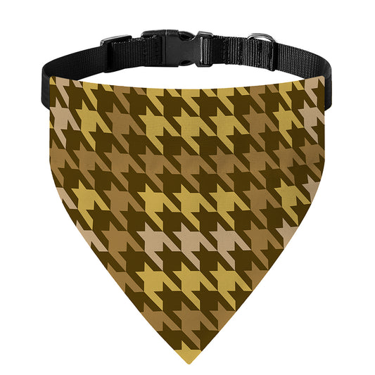 Brown And Tan Houndstooth Pattern Print Over The Collar Dog Bandana