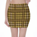 Brown And Tan Houndstooth Pattern Print Pencil Mini Skirt