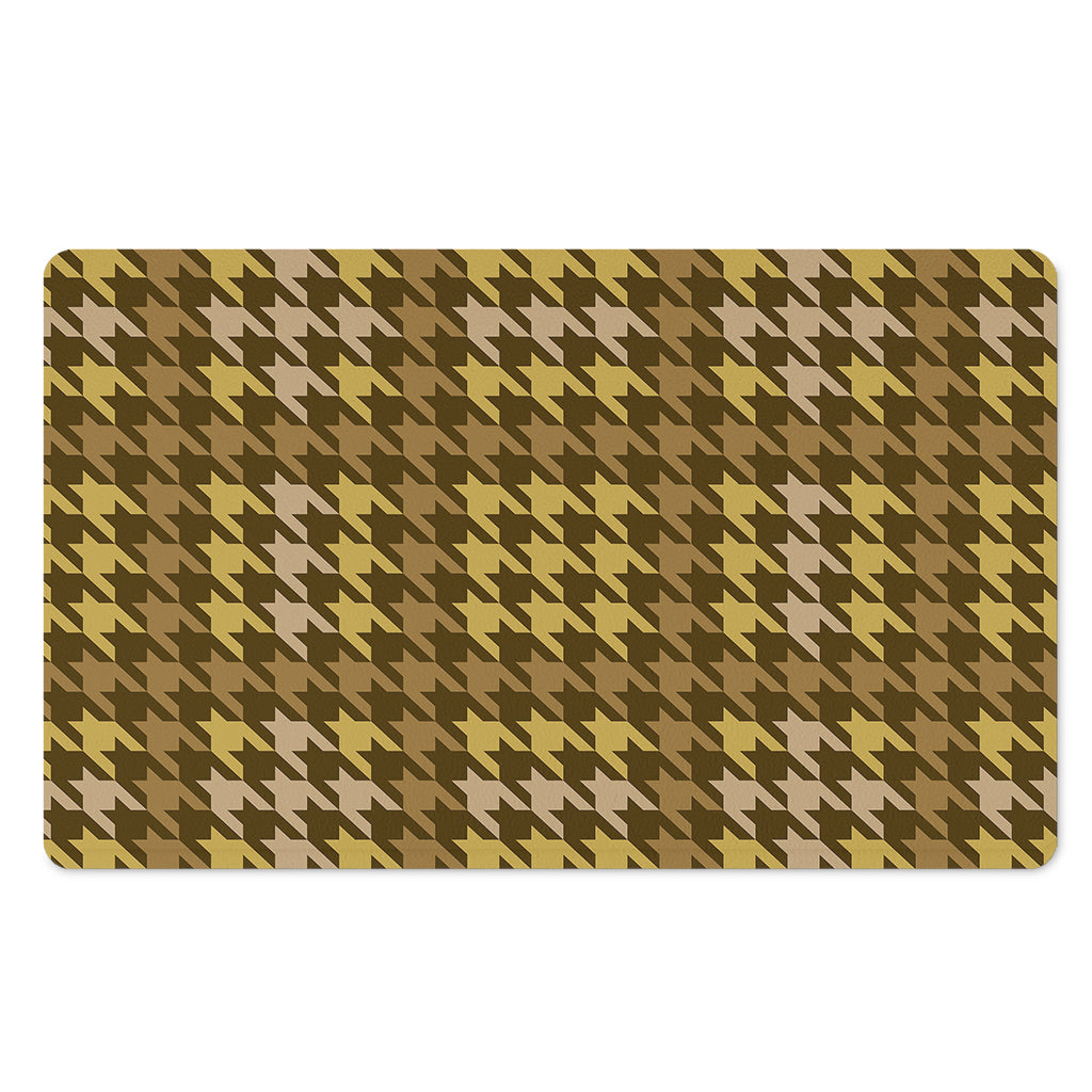 Brown And Tan Houndstooth Pattern Print Polyester Doormat
