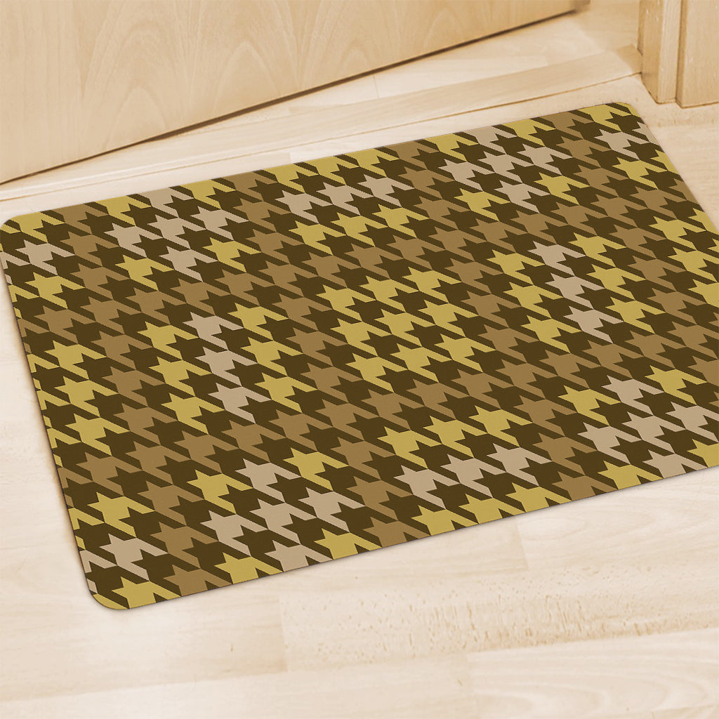 Brown And Tan Houndstooth Pattern Print Polyester Doormat