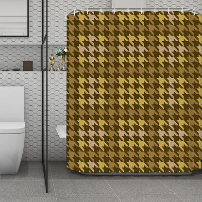 Brown And Tan Houndstooth Pattern Print Polyester Shower Curtain