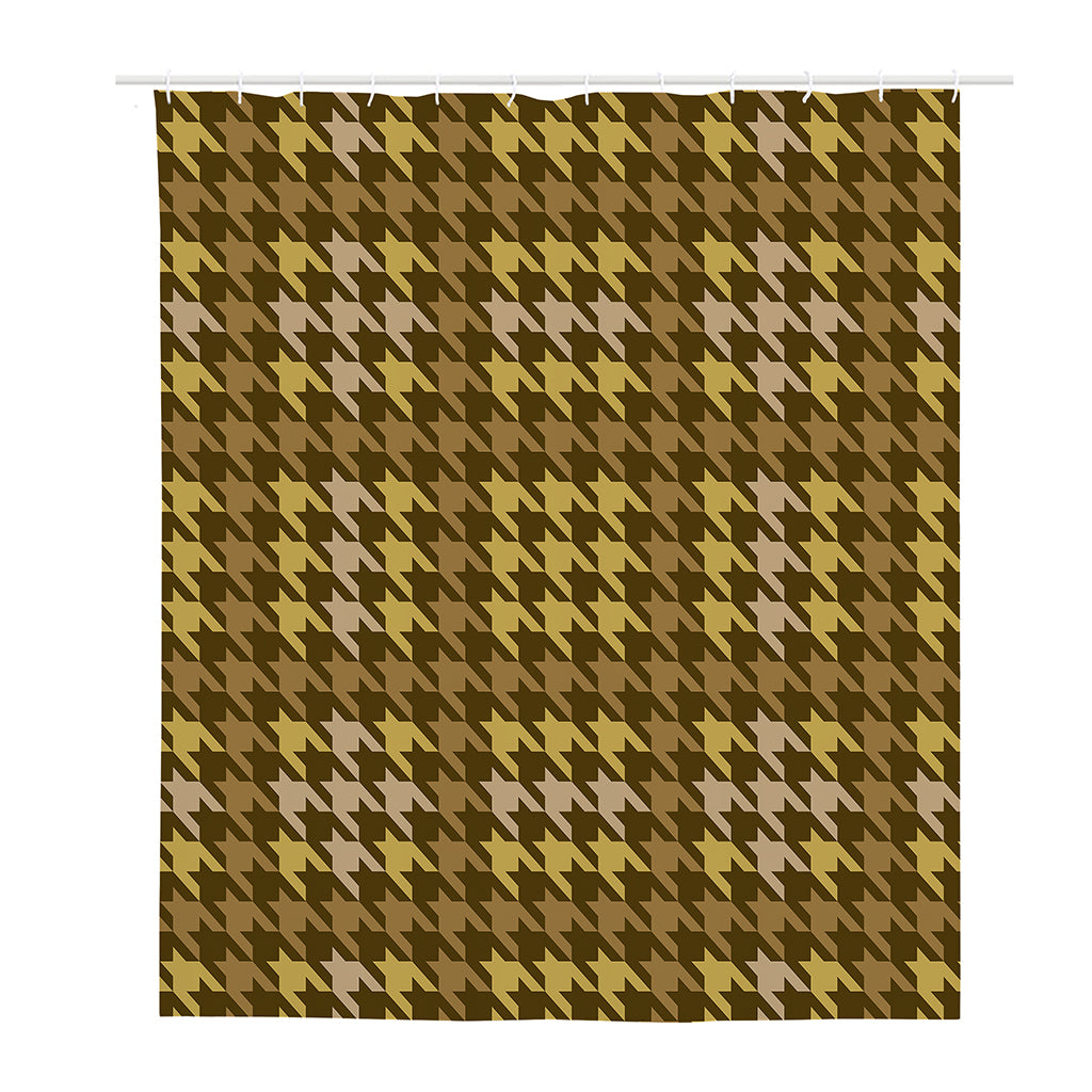 Brown And Tan Houndstooth Pattern Print Polyester Shower Curtain