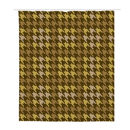 Brown And Tan Houndstooth Pattern Print Polyester Shower Curtain