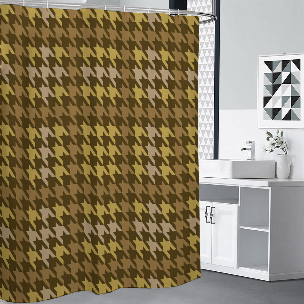 Brown And Tan Houndstooth Pattern Print Premium Shower Curtain