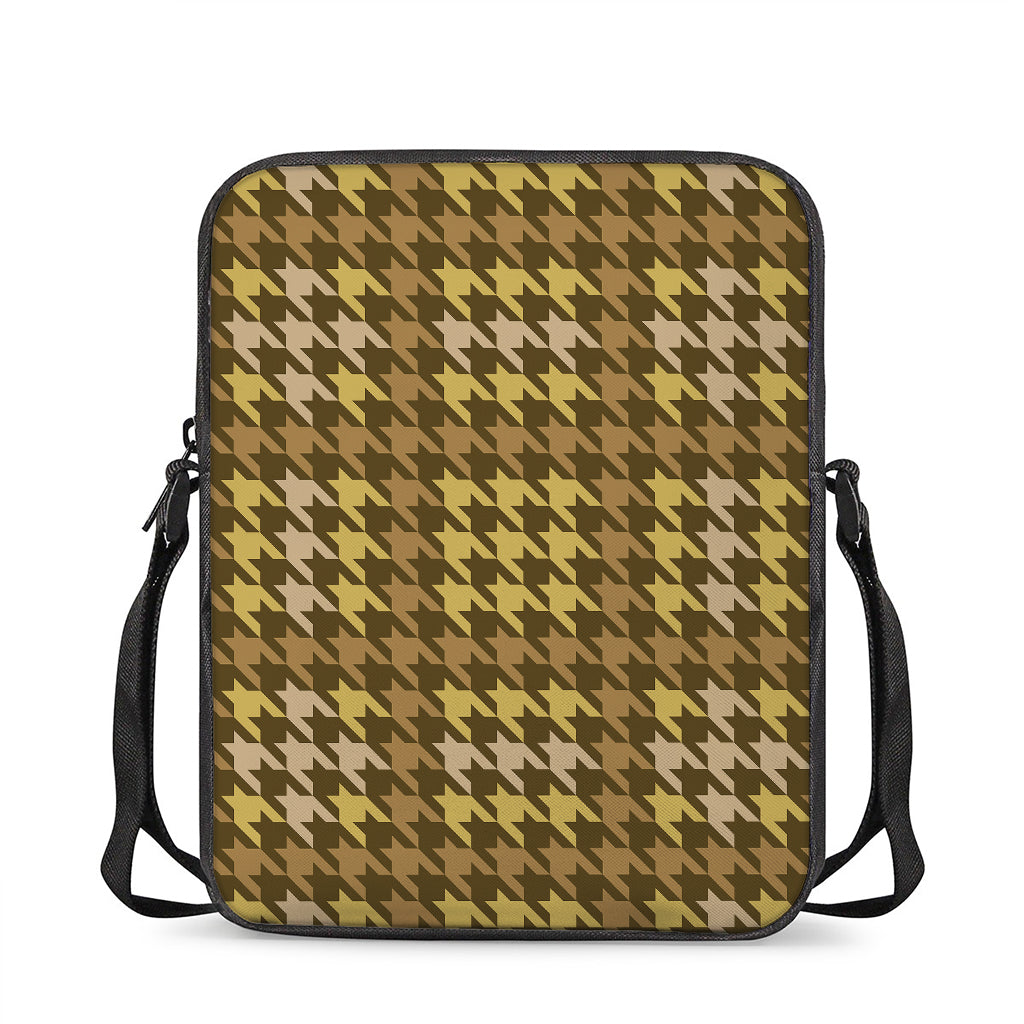 Brown And Tan Houndstooth Pattern Print Rectangular Crossbody Bag