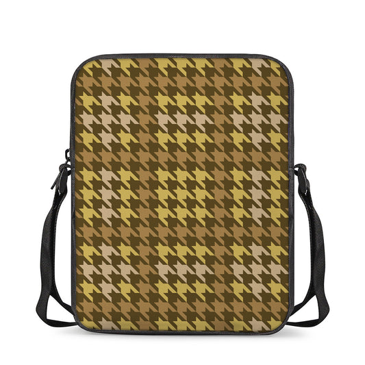 Brown And Tan Houndstooth Pattern Print Rectangular Crossbody Bag