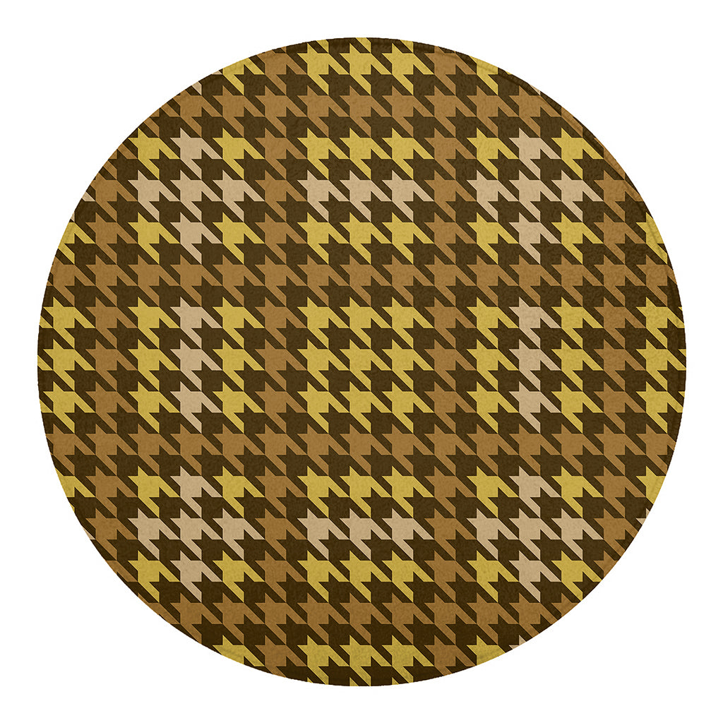 Brown And Tan Houndstooth Pattern Print Round Blanket