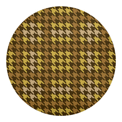 Brown And Tan Houndstooth Pattern Print Round Blanket