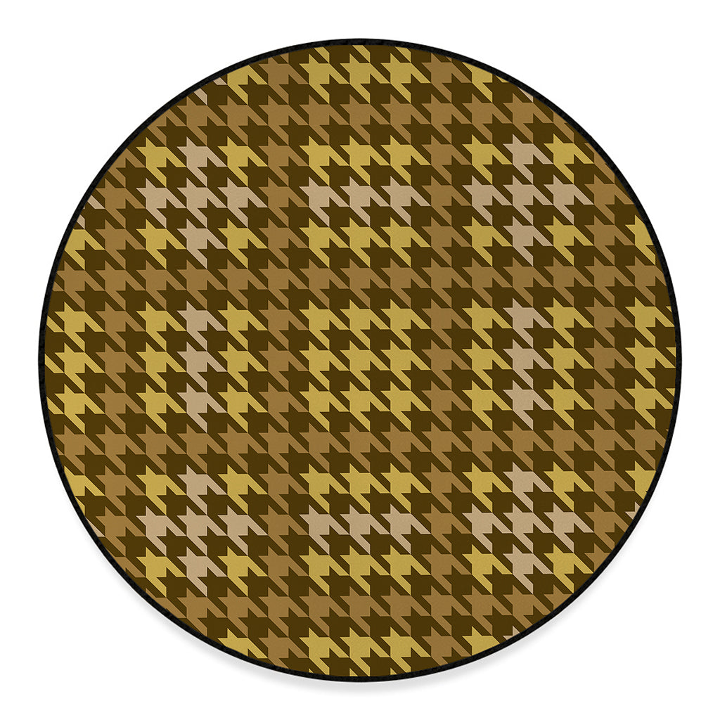 Brown And Tan Houndstooth Pattern Print Round Floor Mat