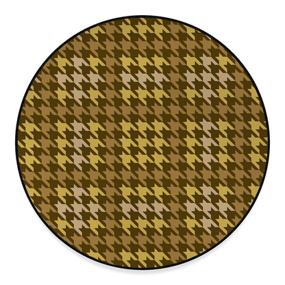 Brown And Tan Houndstooth Pattern Print Round Floor Mat