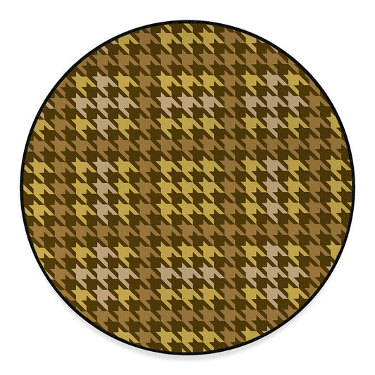 Brown And Tan Houndstooth Pattern Print Round Floor Mat