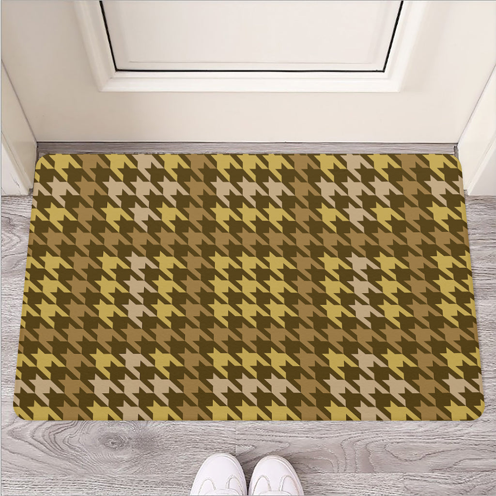 Brown And Tan Houndstooth Pattern Print Rubber Doormat